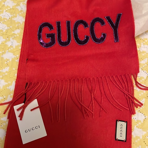 NWT Gucci embellished red scarf. - Picture 3 of 7